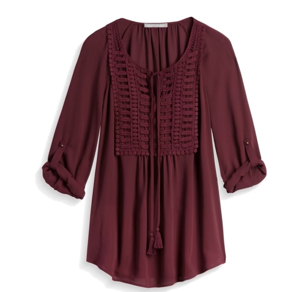 Daniel Rainn maroon color Hade Crochet Detail maternity blouse - Picture 1 of 7